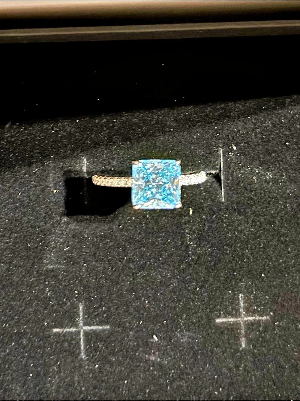 UGI 3.0Ct Aquamarine Princess Cut Gemstone Sterling Silver Ring